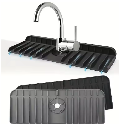 Siliconen kraanmat zwart en grijs met afwatering